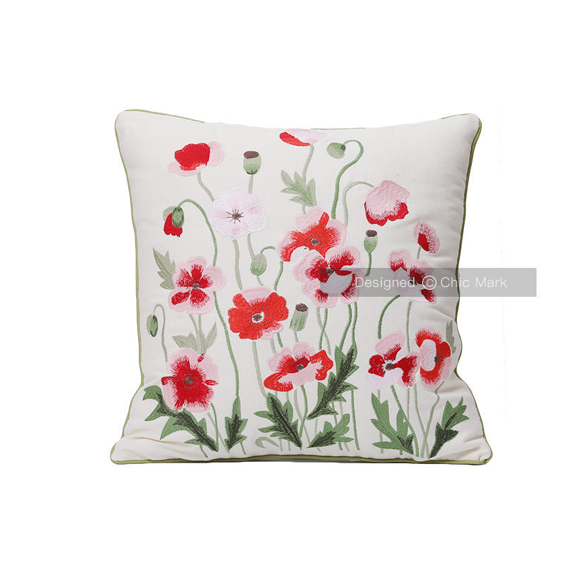 Embroidered Pillow - Red Poppy