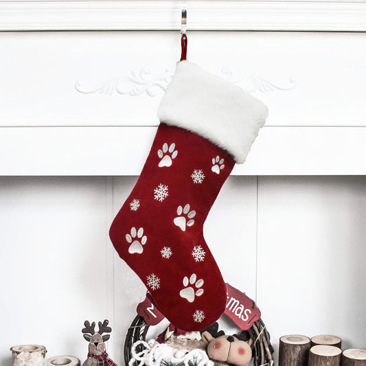 Red Stocking - White Pawprints