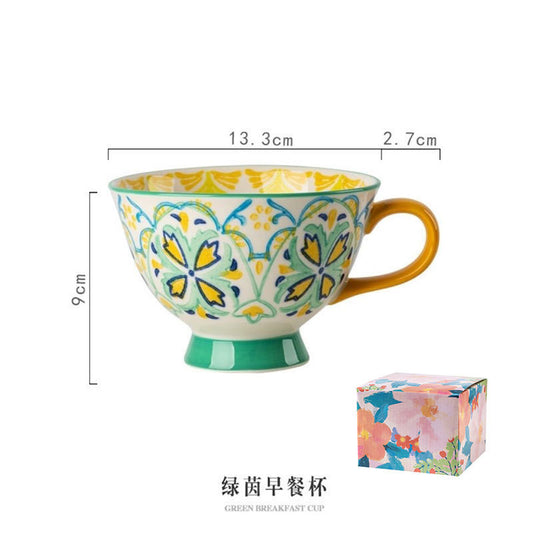 Japanese Hand Painted Mug - Green Ornament