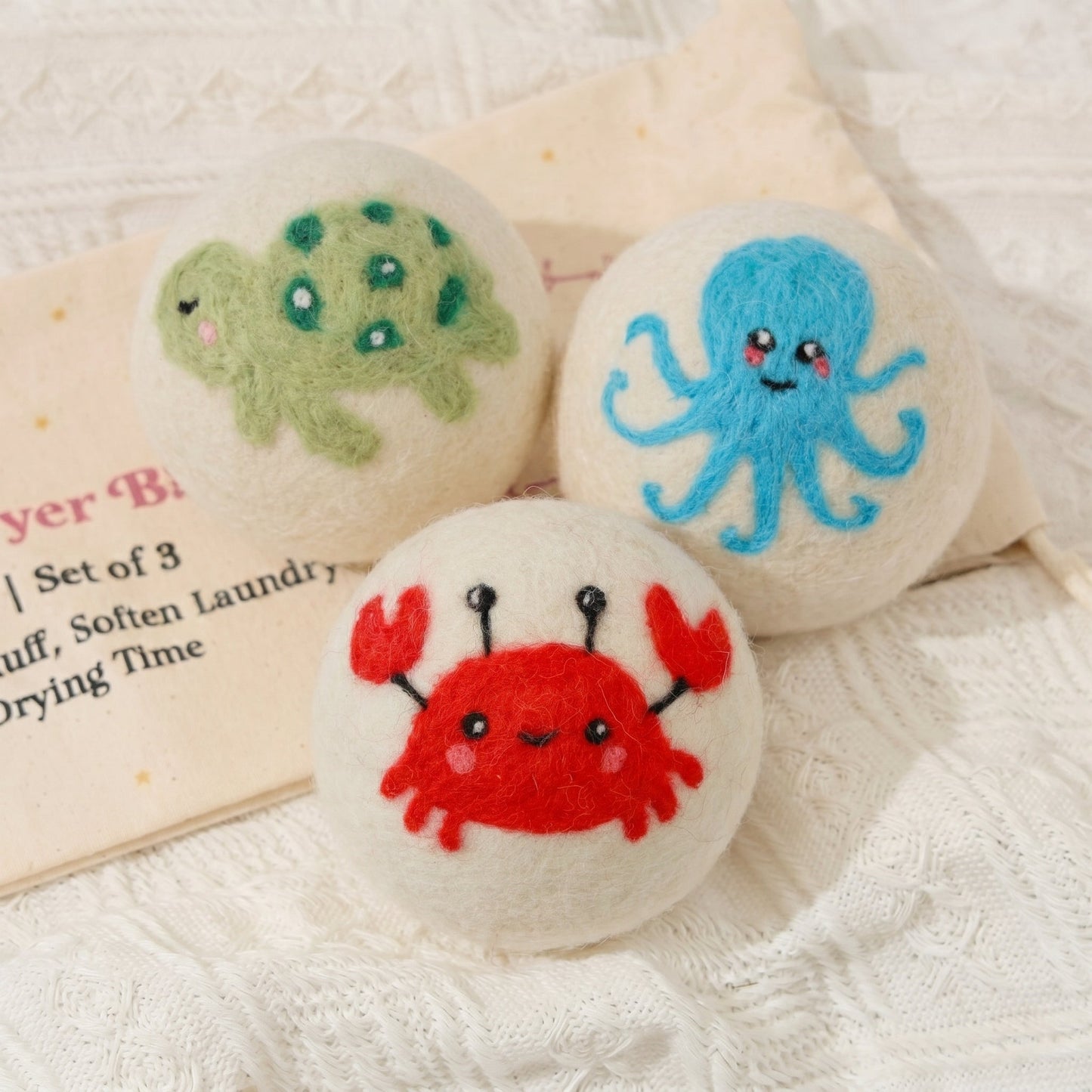 Ocean Animal Wool Laundry Dryer Balls – Set of 3