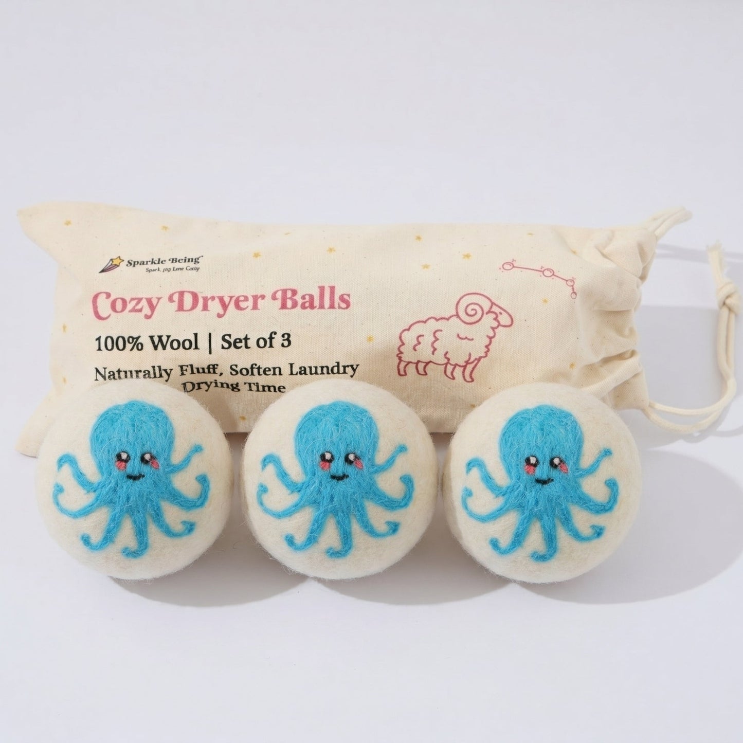 Octopus Eco Wool Laundry Dryer Balls - Set of 3