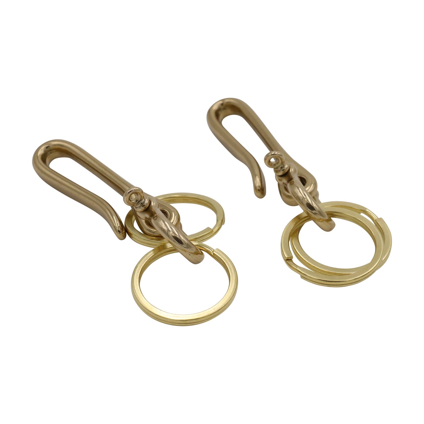 Solid Brass Keychain Clip with Double Key Rings – Heavy Duty Gold Key Holder Hook
