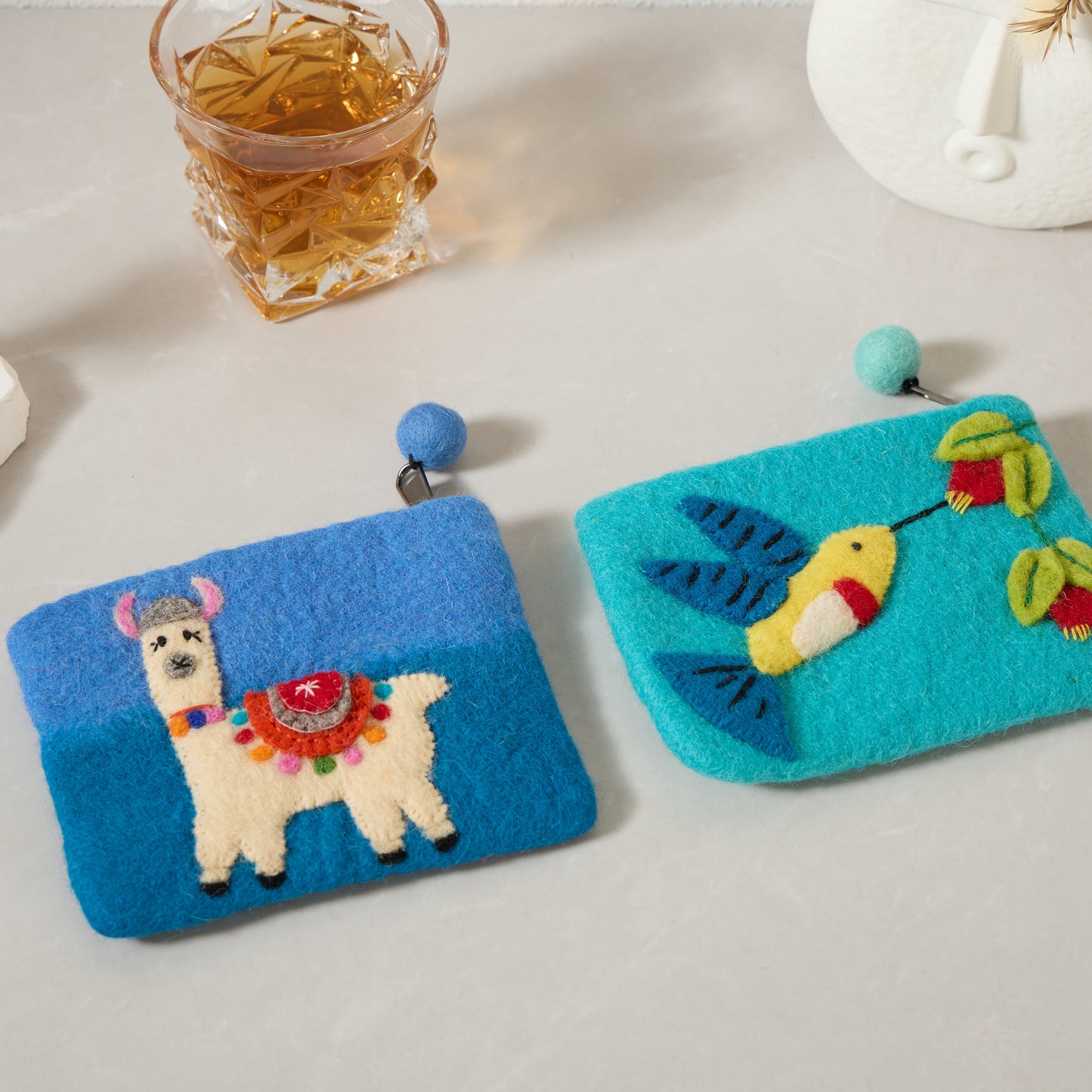 Hummingbird Felt Wallet - Wool Felt Pouch Hand Carry Coin Purse