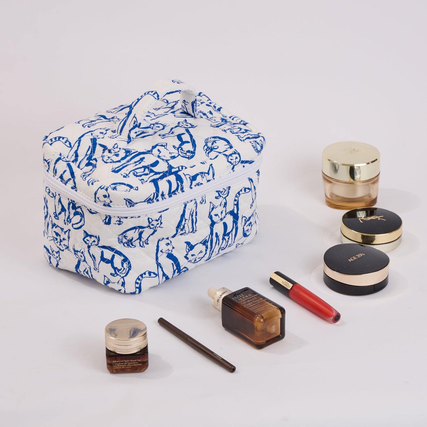 Cute Cats Quilted Makeup Bag - Small Pouch Travel Toiletry Organizer