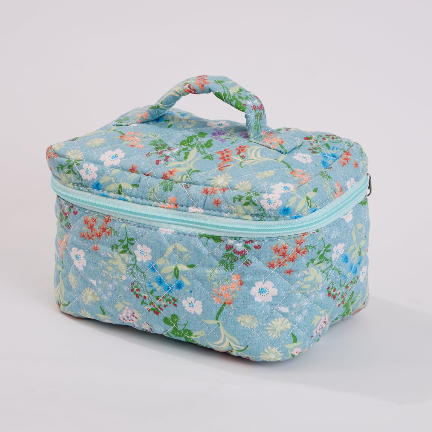 Wildflower Floral Quilted Makeup Bag - Small Pouch Travel Toiletry Organizer