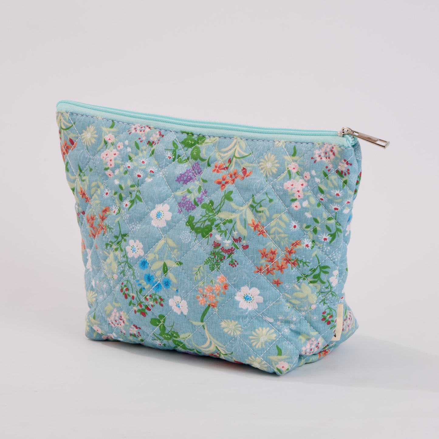 Wildflower Floral Quilted Makeup Bag - Small Pouch Travel Toiletry Organizer