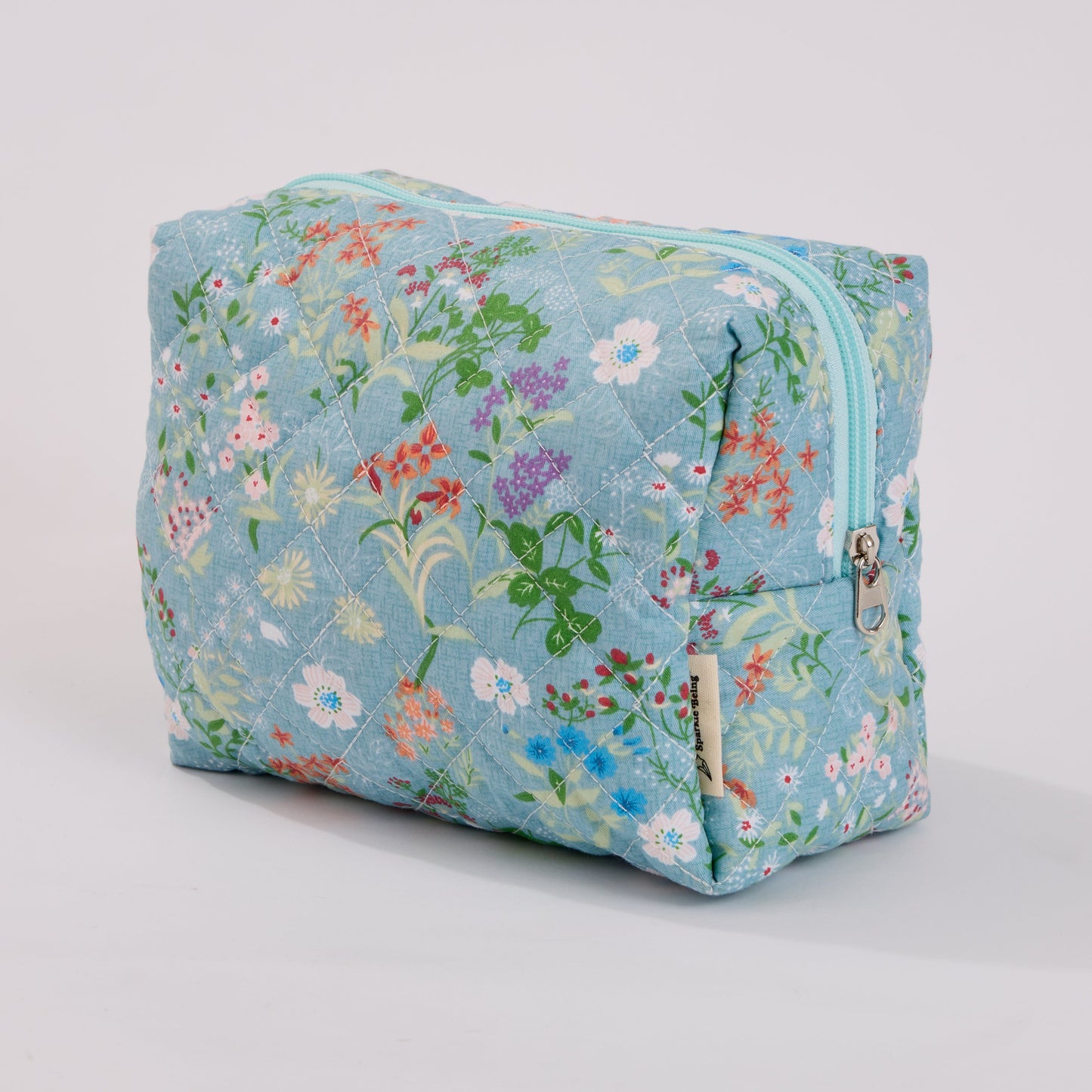 Wildflower Floral Quilted Makeup Bag - Small Pouch Travel Toiletry Organizer