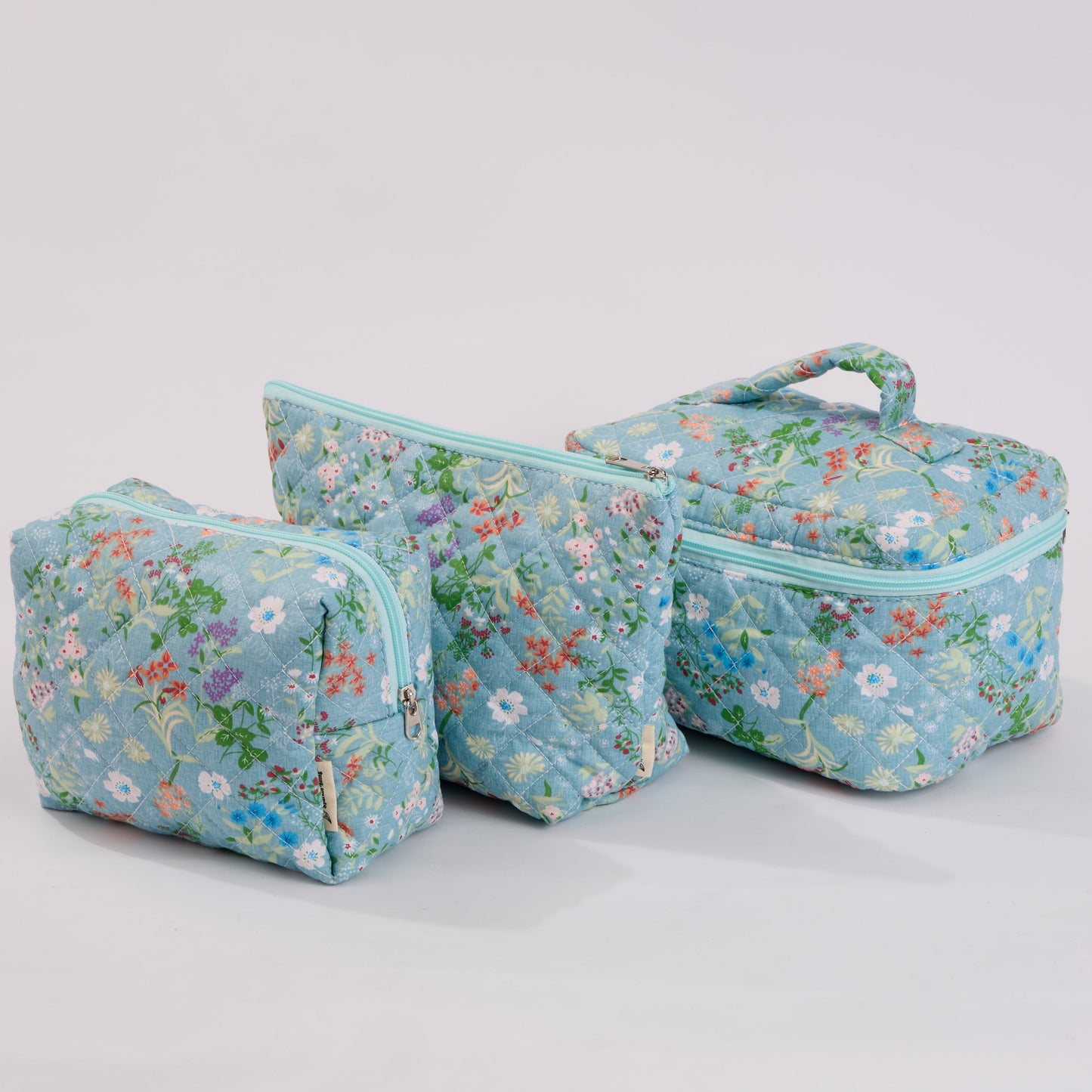 Wildflower Floral Quilted Makeup Bag - Small Pouch Travel Toiletry Organizer