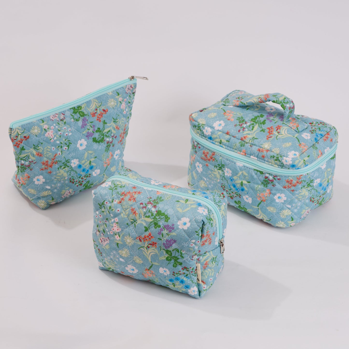 Wildflower Floral Quilted Makeup Bag - Small Pouch Travel Toiletry Organizer