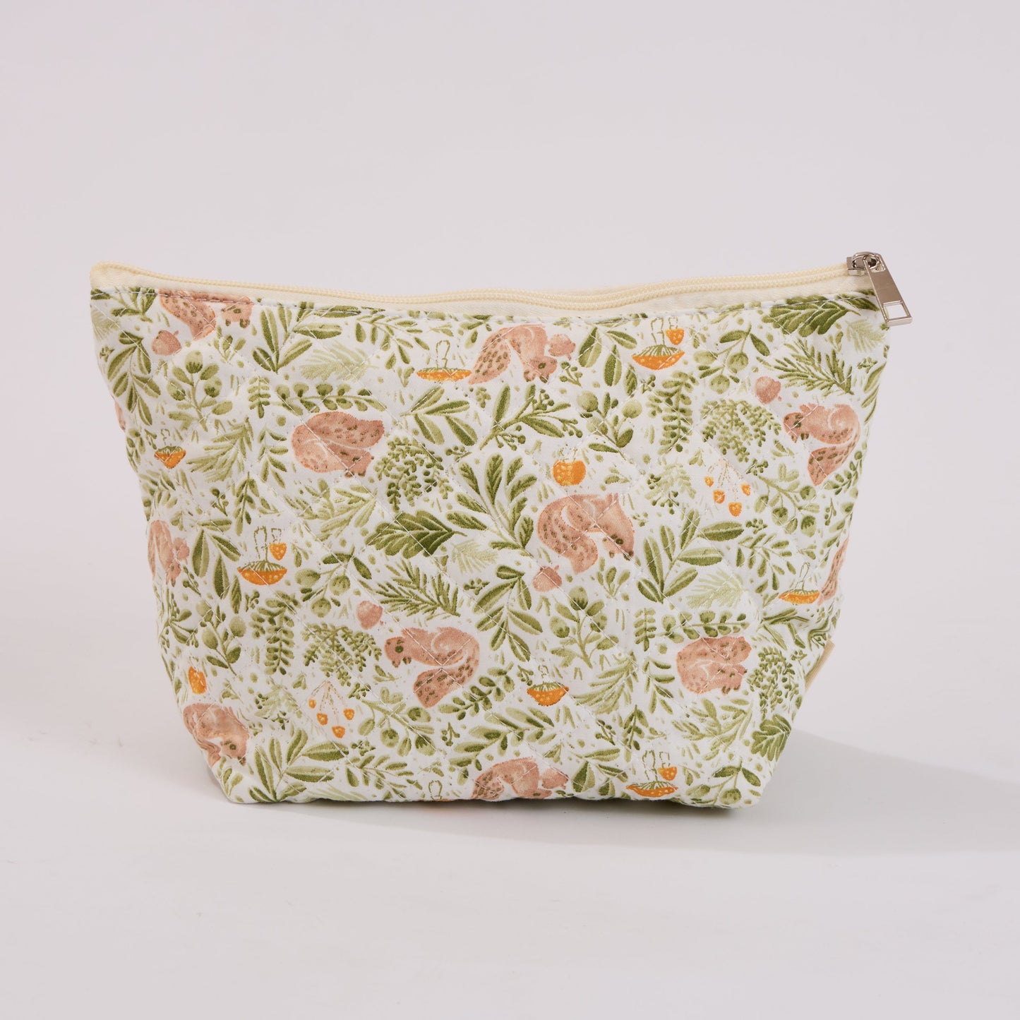 Forest Friends Botanical Quilted Makeup Bag - Small Pouch Travel Toiletry Organizer