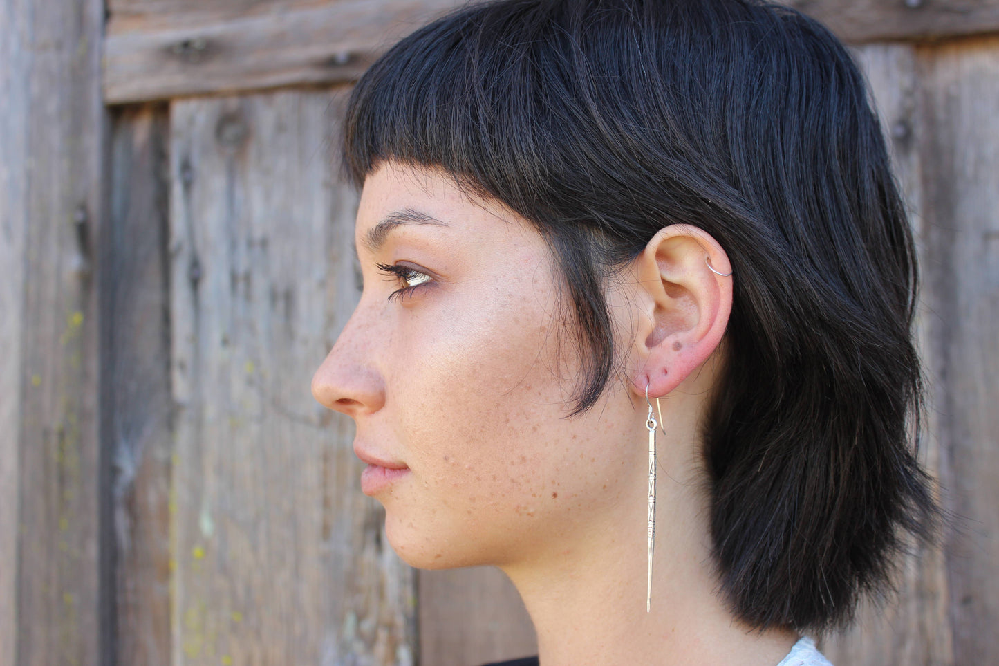 Baizaar - Hill Tribe Sterling Silver Etched Needle Earring