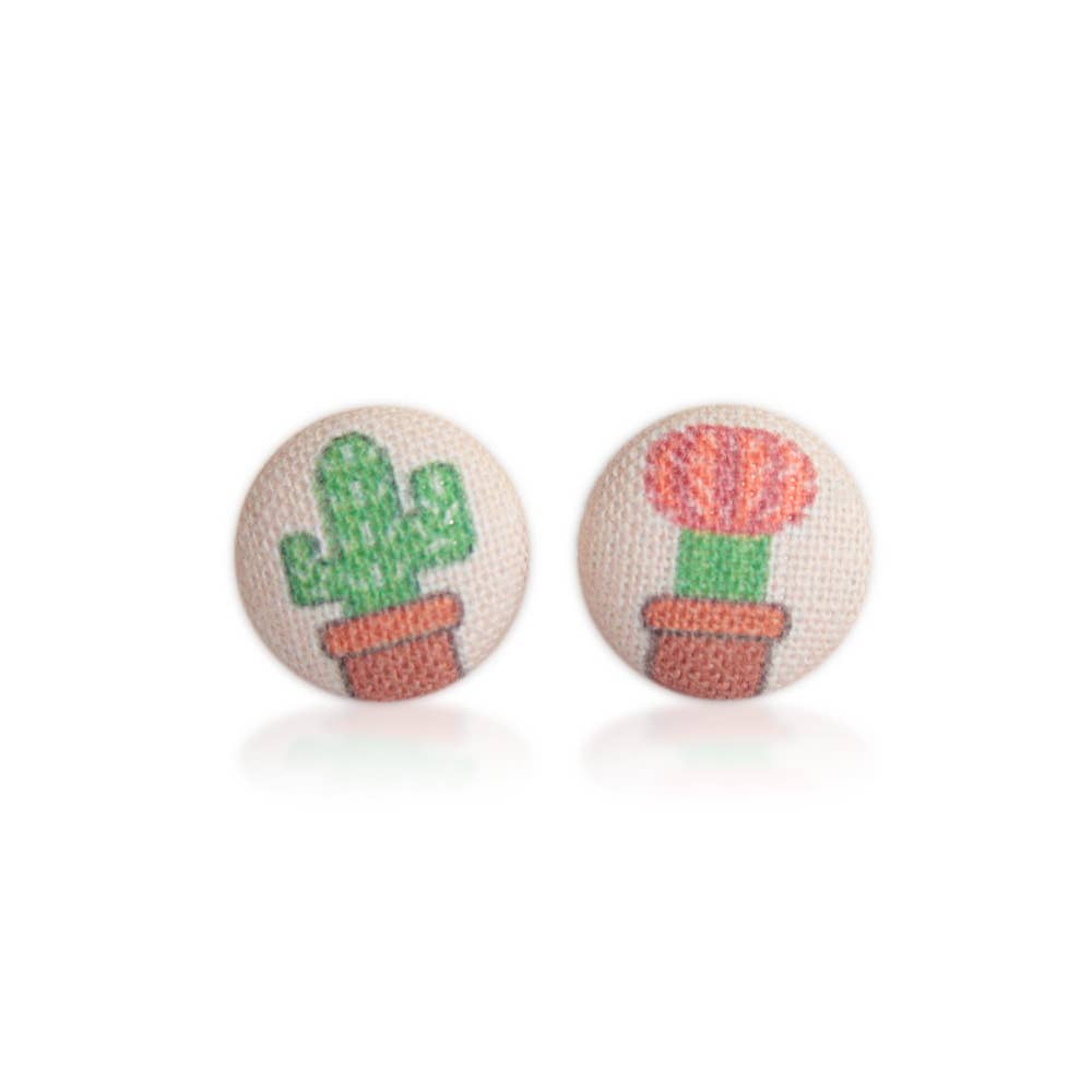 Rachel O's - Cactus Fabric Button Earrings