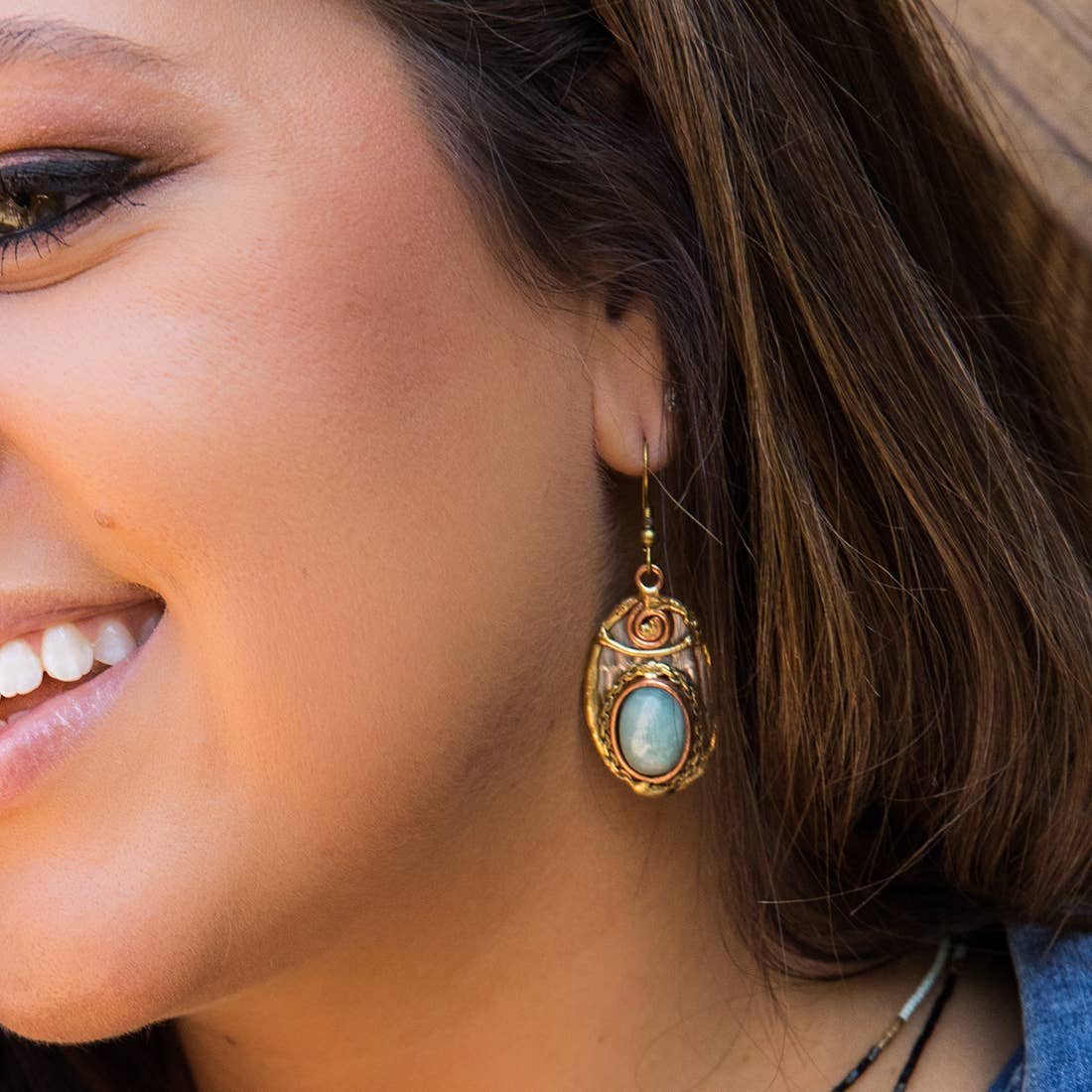 Mixed Metal and Amazonite Stone Earrings