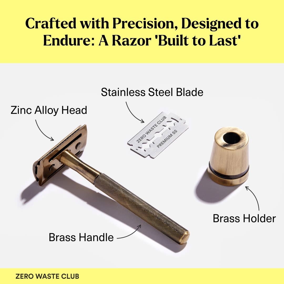 Reusable Safety Razor with Stand - 10 Blades Included: Matte Grey