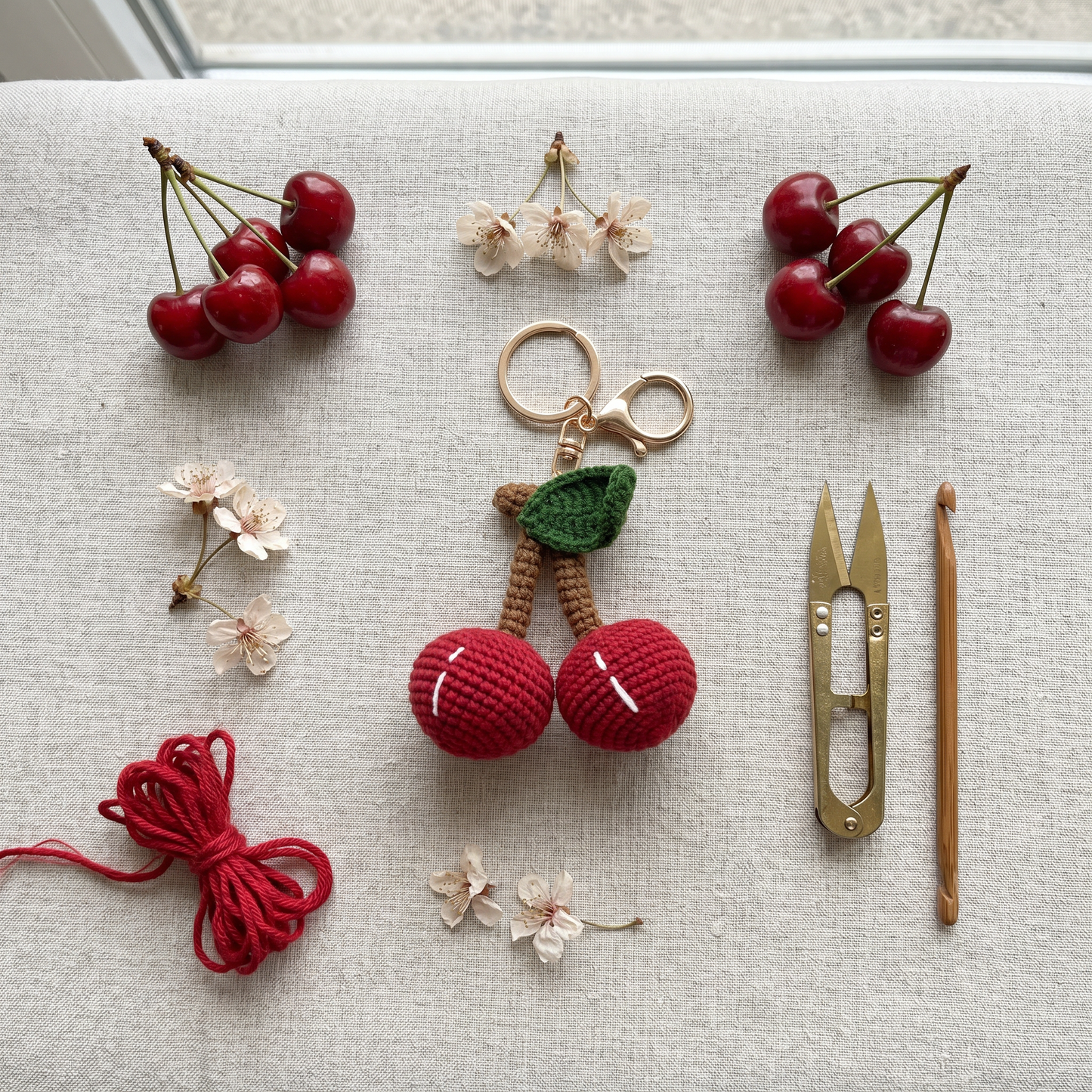 Hand-Knitted Cherry Keychain for an Extra-Sweet Day