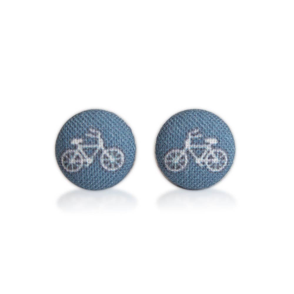 Rachel O's - Tiny Navy Bikes Fabric Button Earrings