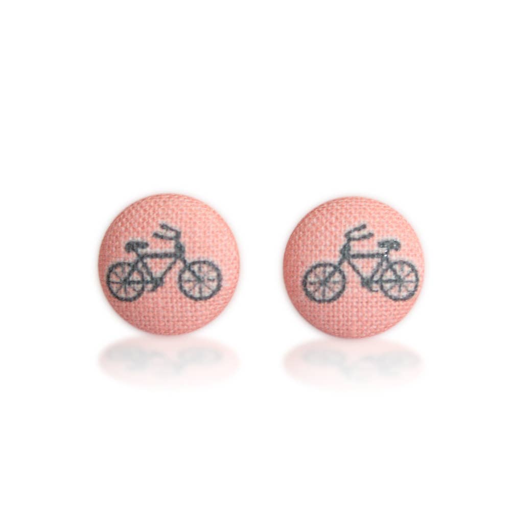 Rachel O's - Pink Bikes Fabric Button Earrings