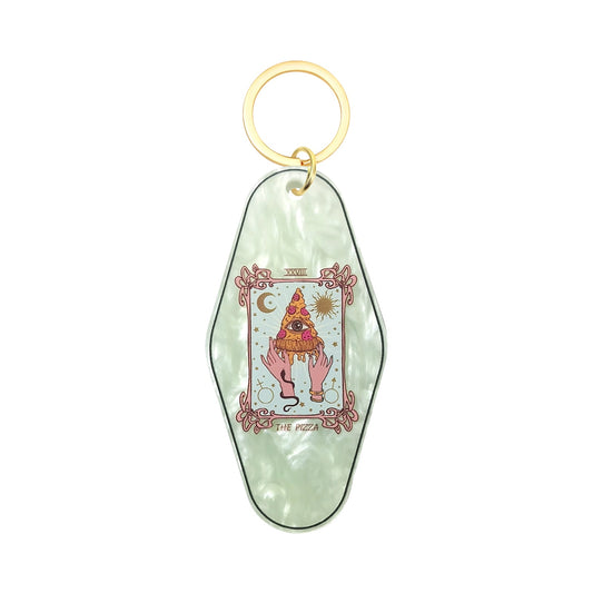 The Pizza Tarot Card Motel Keychain - Vintage Nostalgia Motivational Hotel Keychain