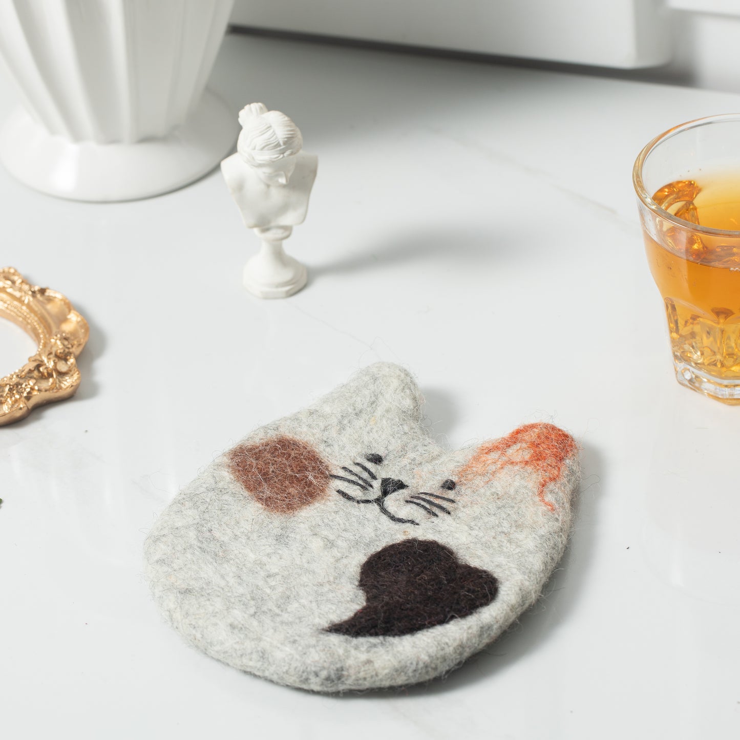 Handmade Felt Coffee Cup Mug Table Mat Coasters - Fatty Cat