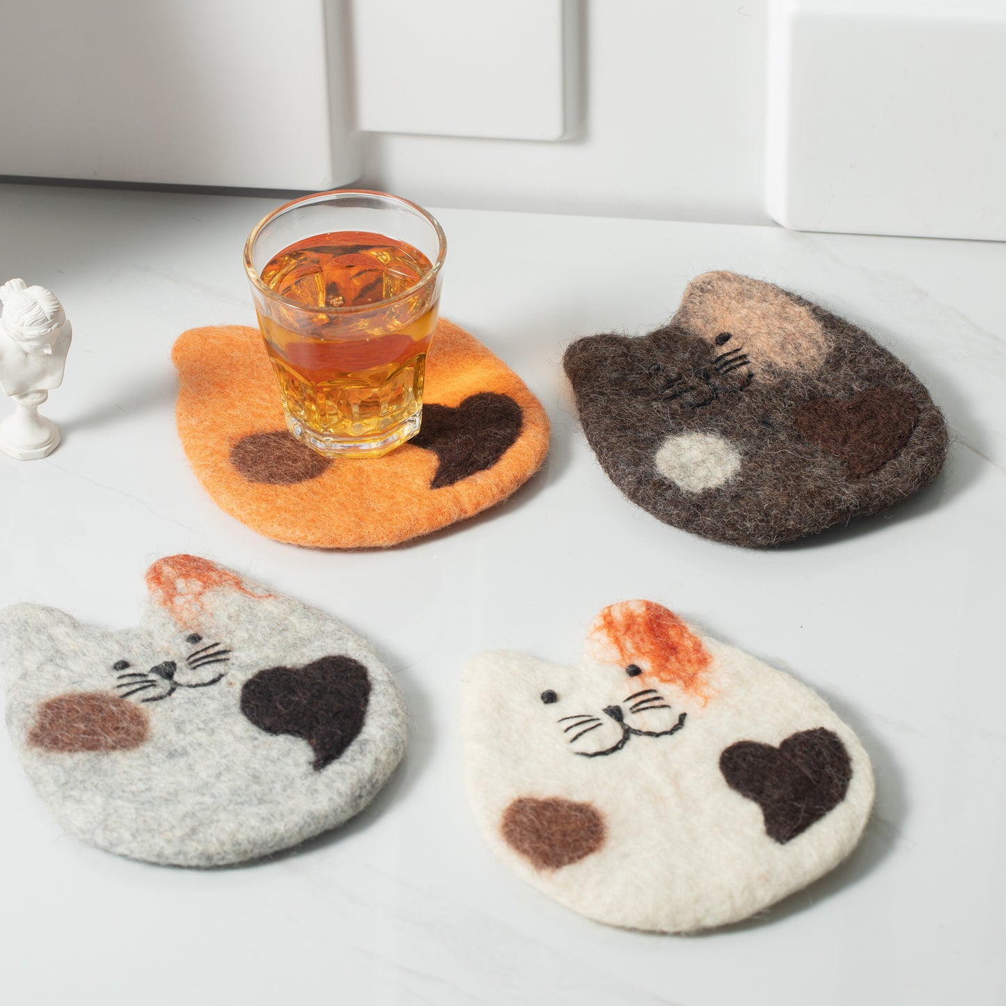 Handmade Felt Coffee Cup Mug Table Mat Coasters - Fatty Cat