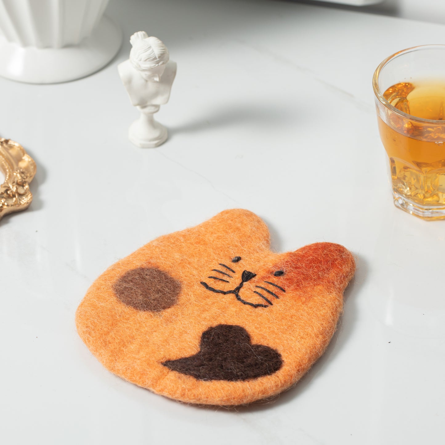 Handmade Felt Coffee Cup Mug Table Mat Coasters - Fatty Cat