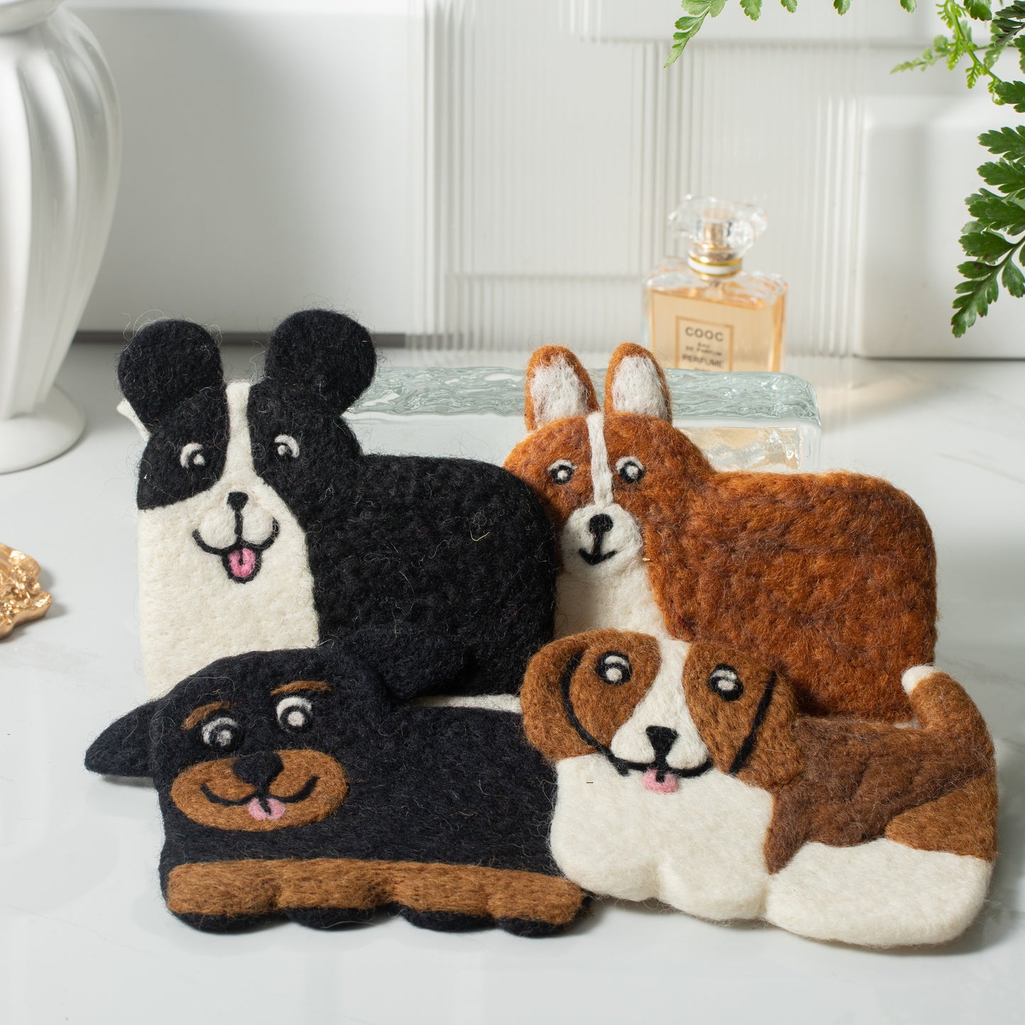 Nepal Handmade Dog Felt Coffee Cup Mug Table Mat Coasters
