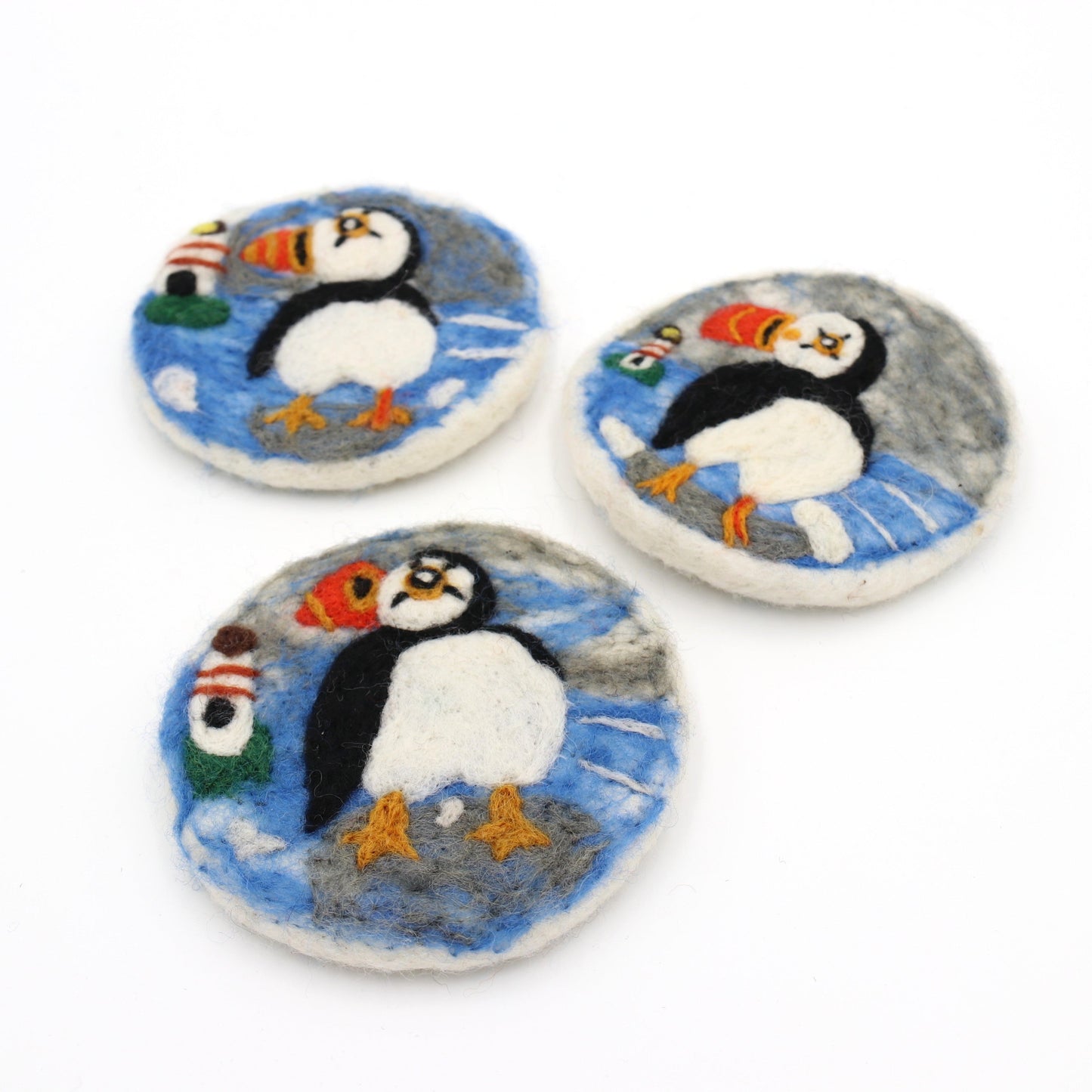 Handmade Wool Felt Puffin Coaster
