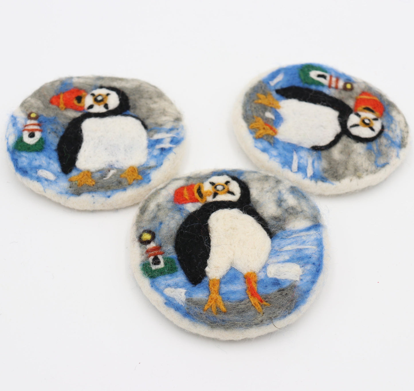 Handmade Wool Felt Puffin Coaster
