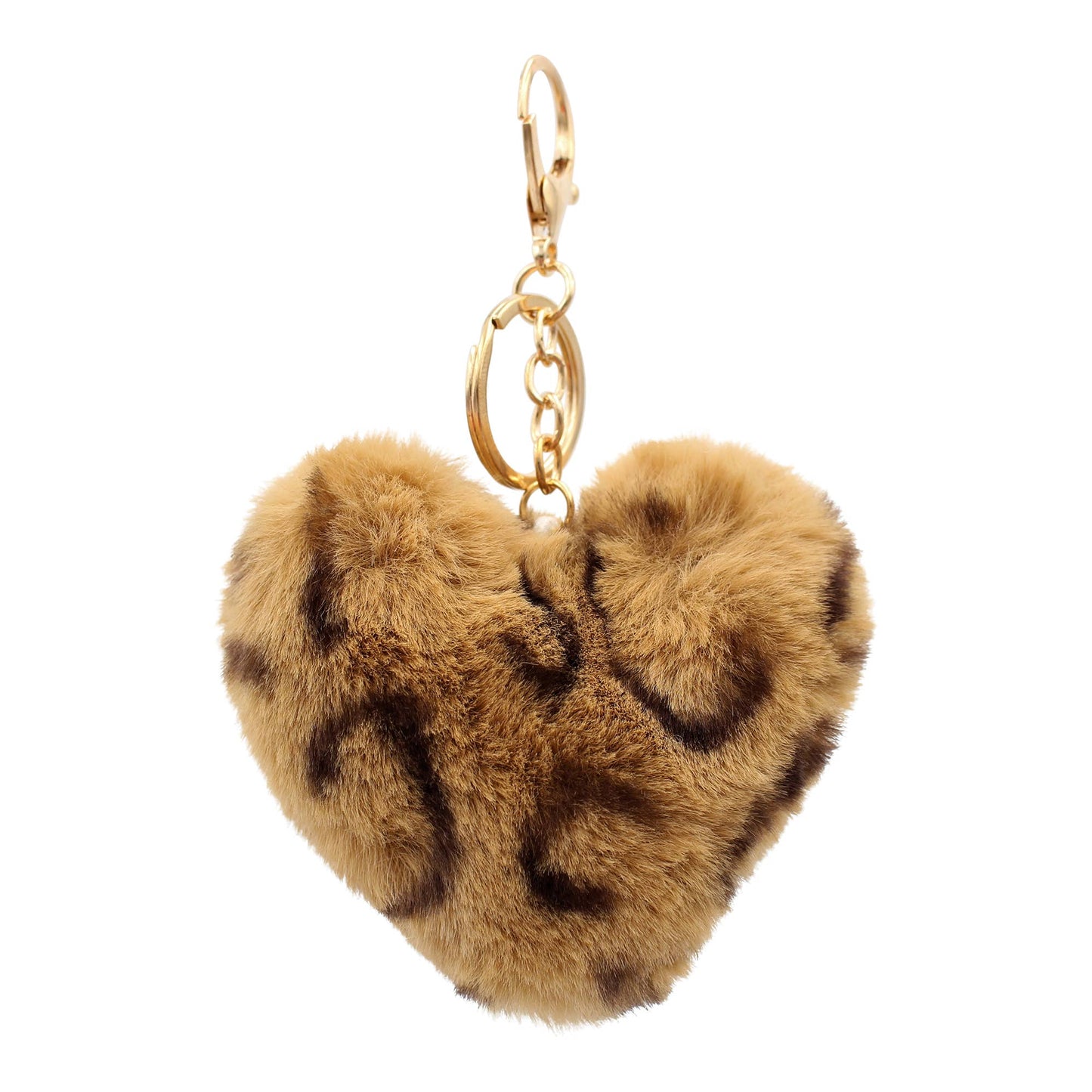 Image of Real Sic Leopard Pom Pom Fuzzy Heart Key Chain for girl's bag and purse