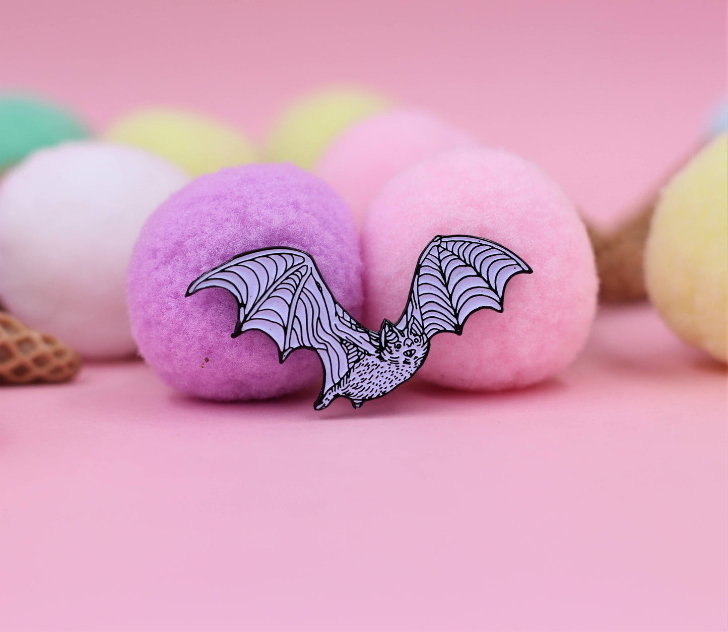 Image of Real Sic Derpy Bat (White) Real Sic Enamel Pin - Glow-in-The-Dark White Bat Lapel Pin