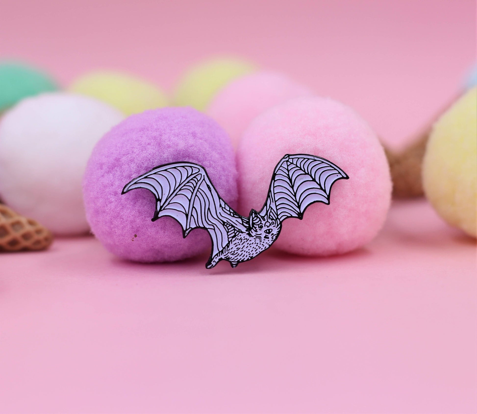 Image of Real Sic Derpy Bat (White) Real Sic  Enamel Pin - Glow-in-The-Dark White Bat Lapel Pin