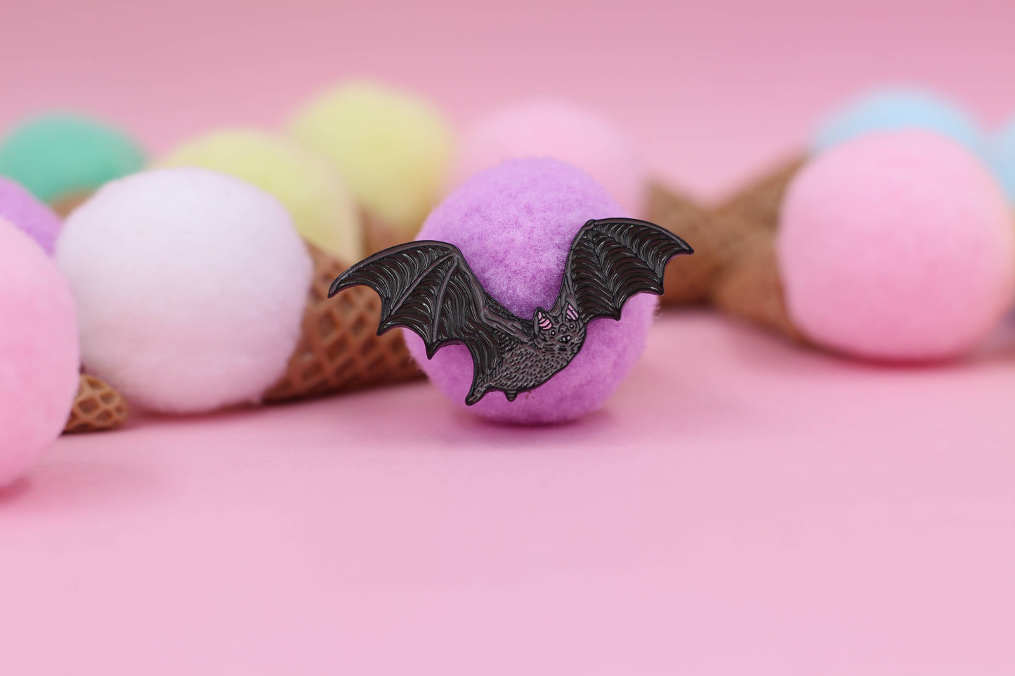 Image of Real Sic Derpy Bat (Brown) Real Sic Enamel Pin - Glow-in-The-Dark White Bat Lapel Pin