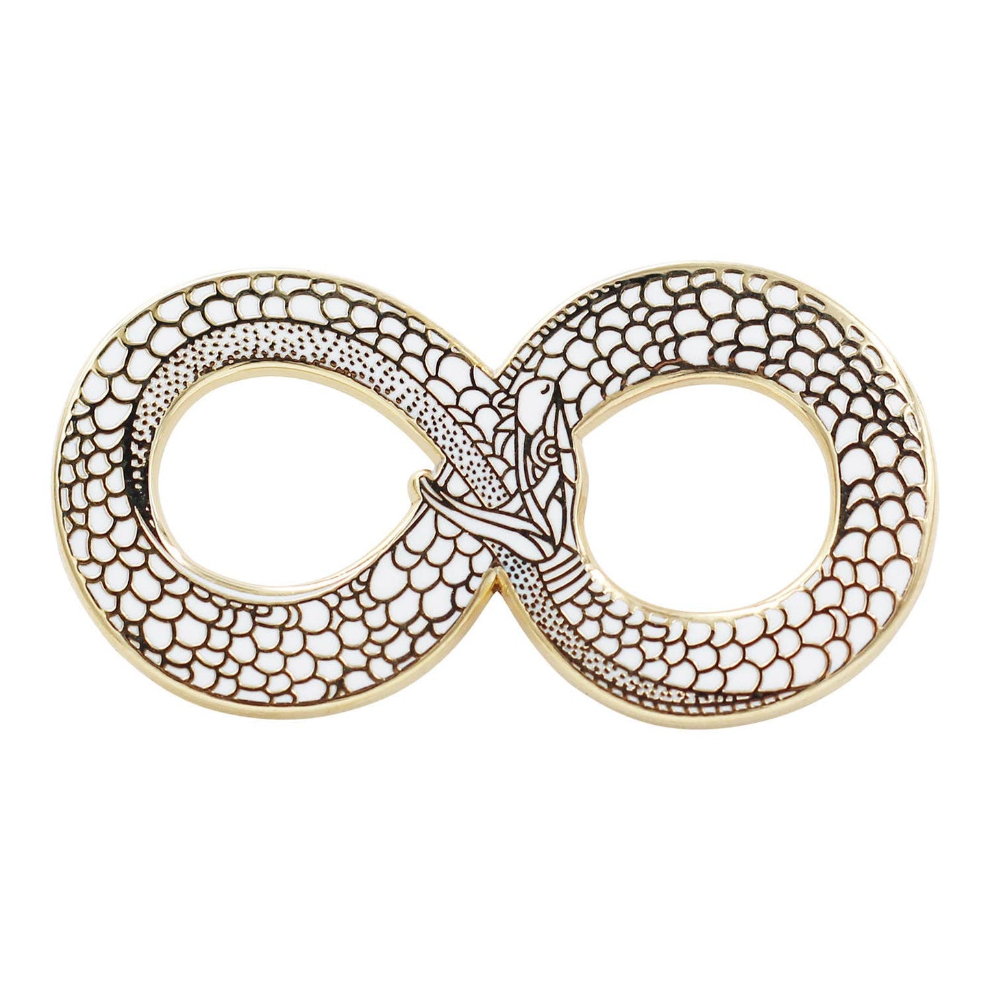 Image of Real Sic Gold & White Ouroboros Enamel Pin – Occult Snake Enamel Lapel Pin