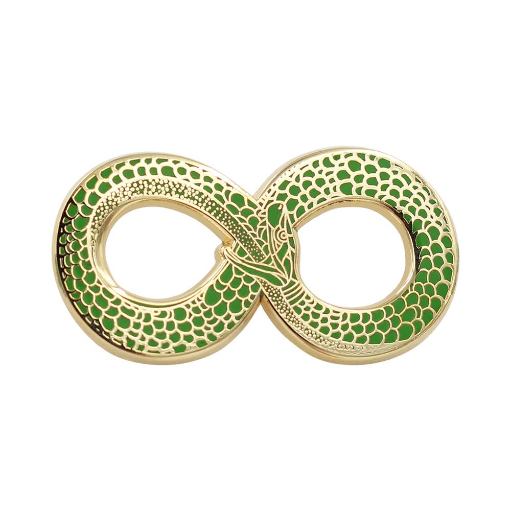 Image of Real Sic Gold & Green Ouroboros Enamel Pin – Occult Snake Enamel Lapel Pin