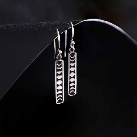 Nina Designs - Sterling Silver Vertical Moon Phase Dangle Earrings 36x4mm