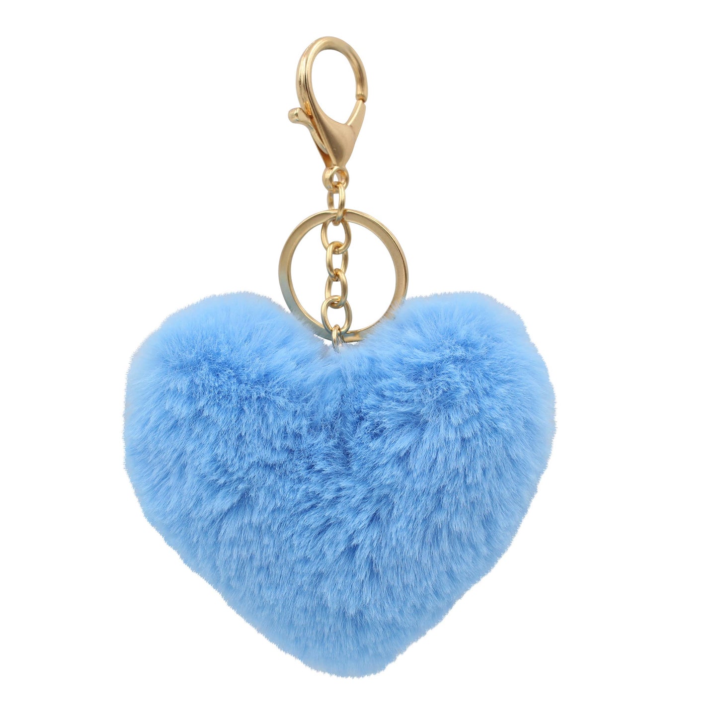 Image of Real Sic Blue Pom Pom Fuzzy Heart Key Chain for girl's bag and purse