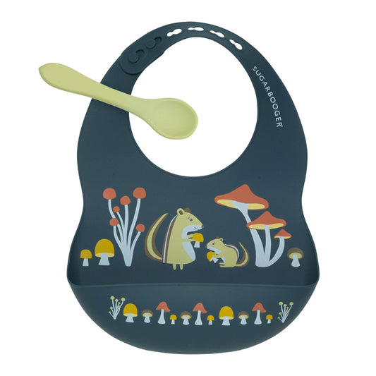 Sugarbooger by Ore’ Originals - Fresh & Messy Silicone Bib & Spoon Set | Mostly Mushrooms