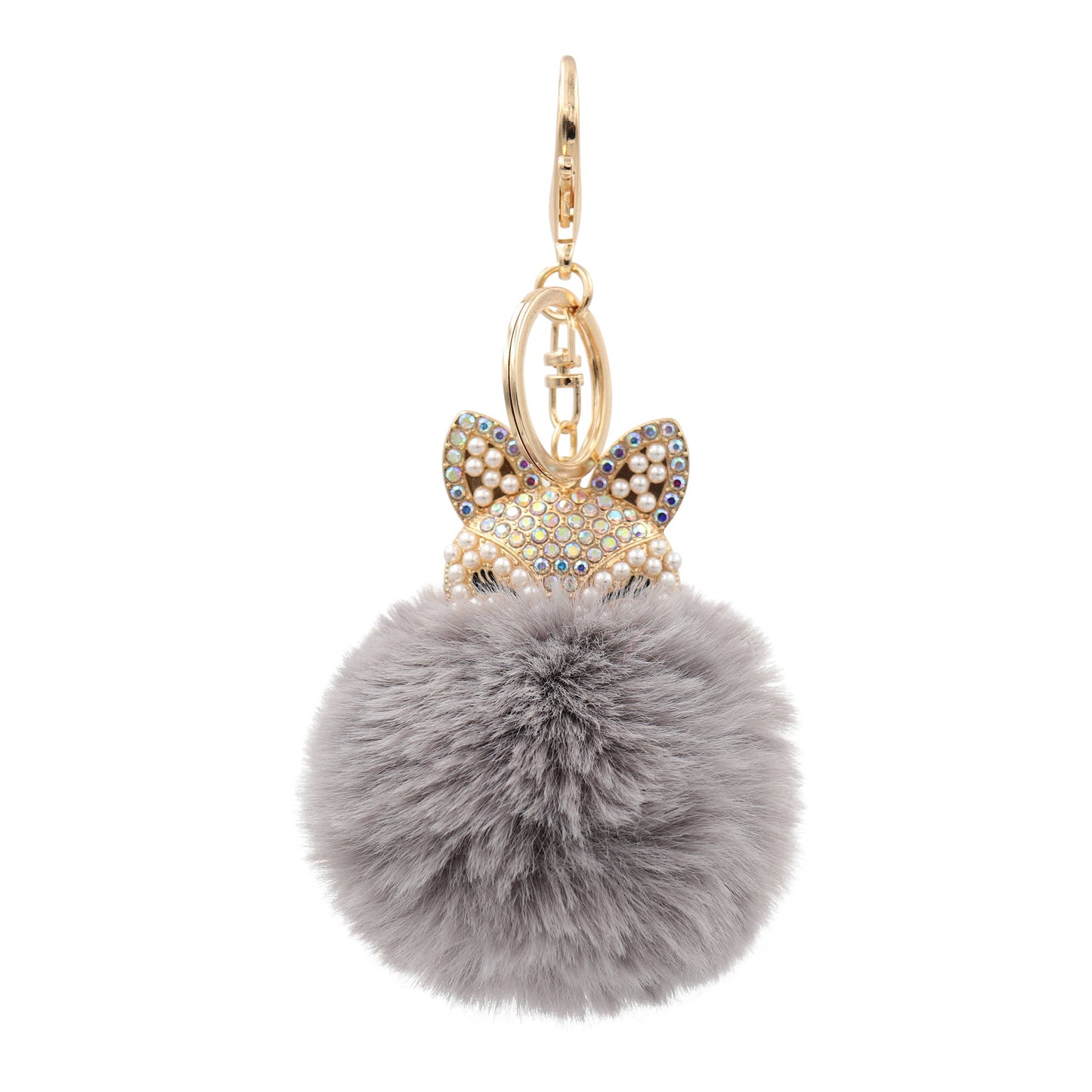 Image of Real Sic Grey Faux Fur Fuzzy Animal Fox Pom Pom Key chain - Fox Kechain