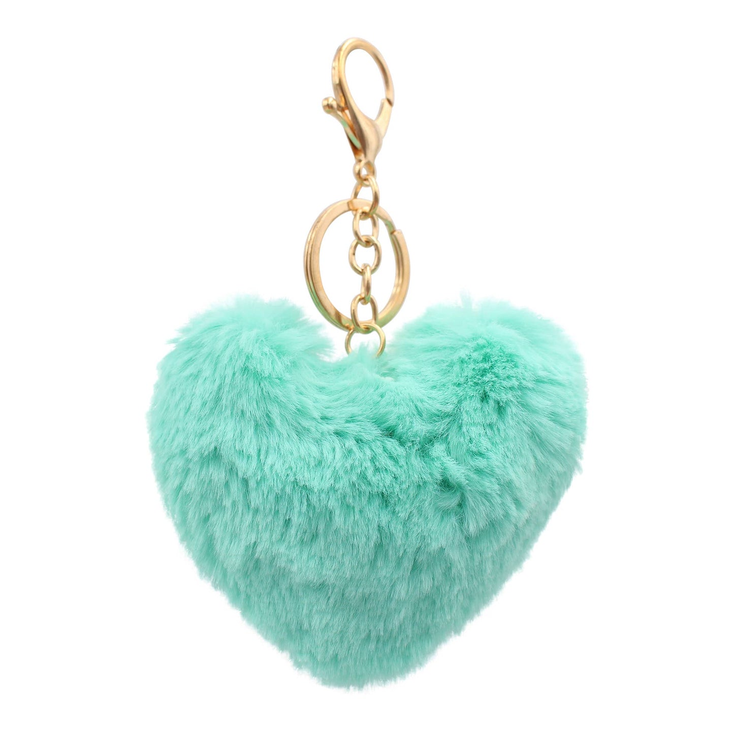 Image of Real Sic Teal Pom Pom Fuzzy Heart Key Chain for girl's bag and purse