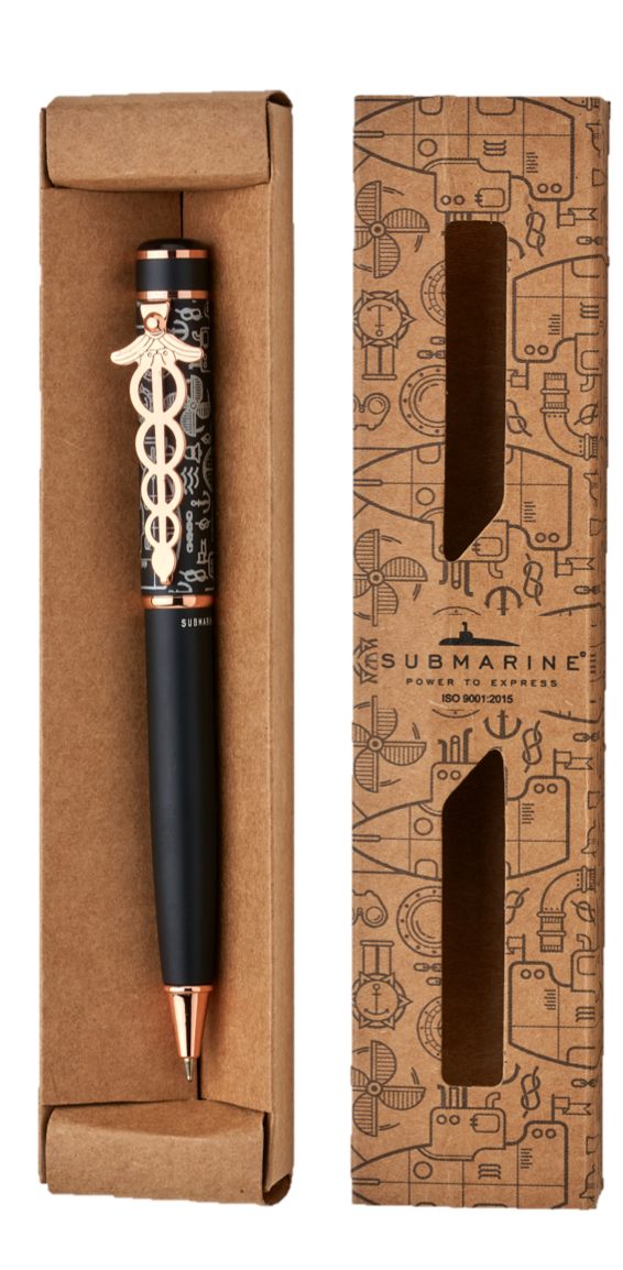 Submarine - SUBMARINE Caduceus Clip Retractable Ballpoint Pen, Black Ink