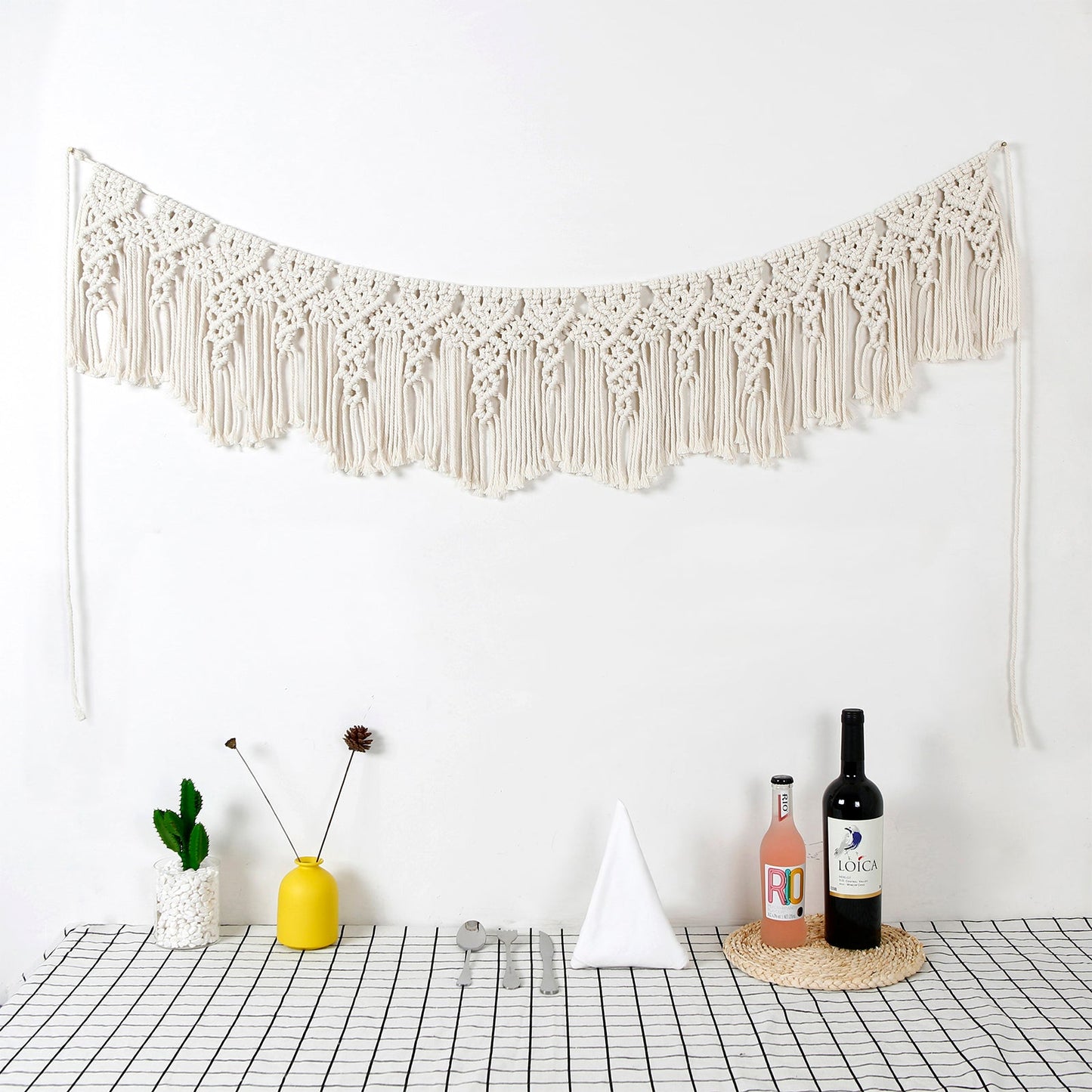 Hand Woven Cotton Macrame Wall Hanging Curtain Decor Banner