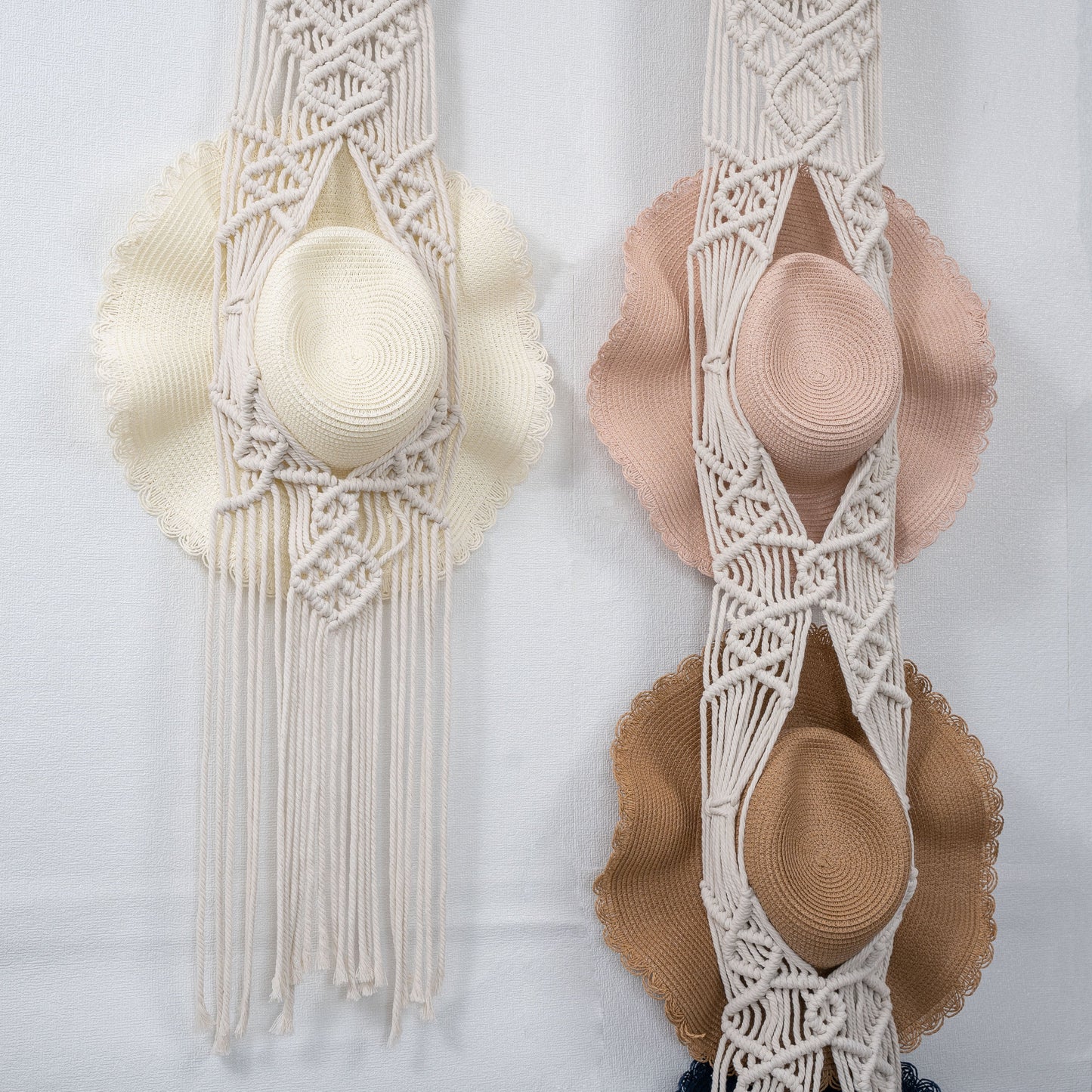 Handmade Macrame Wall Mounted Wide Brim Hat Hanger Display