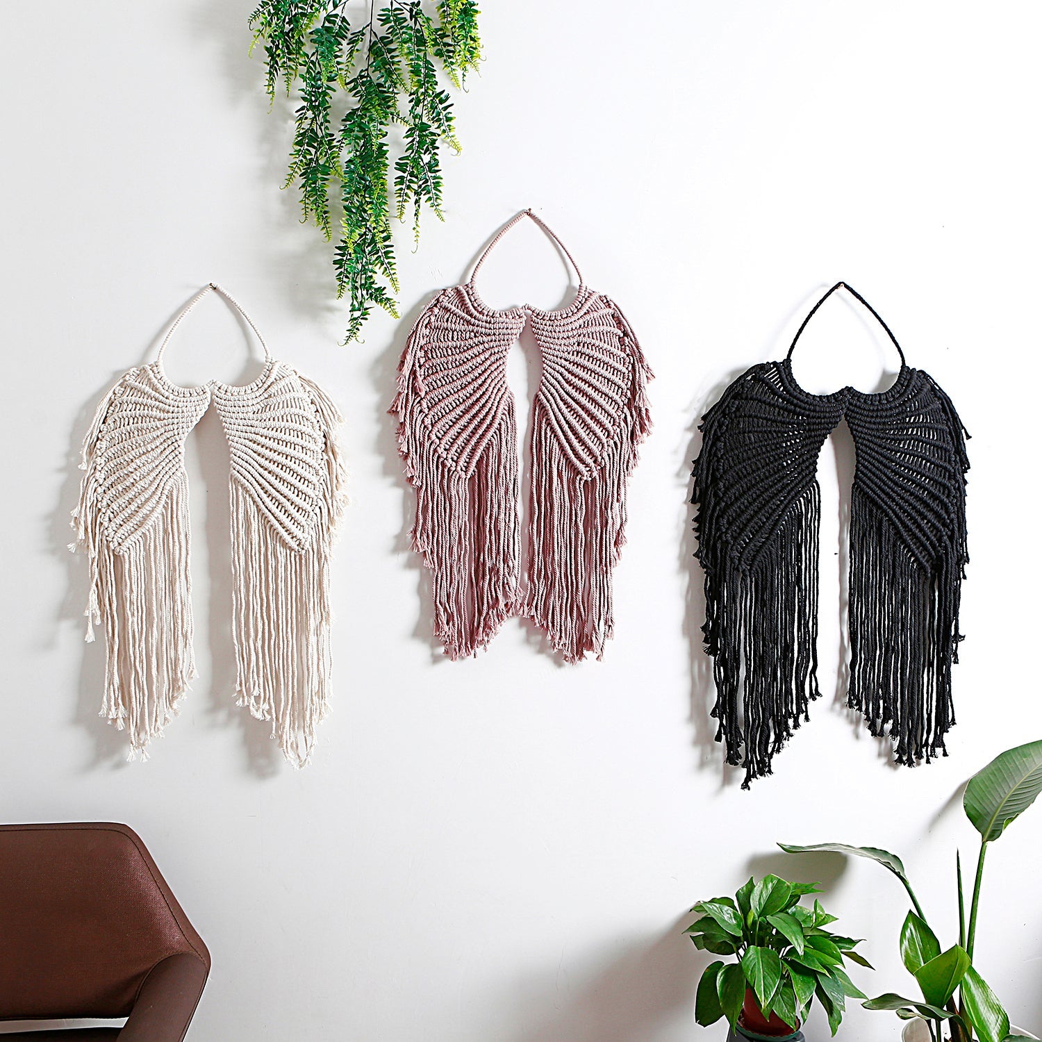 Woven Bohemian Macrame Wall Hanging Decorations - Angels Wing (Black) –  Olie's Gift & Ship