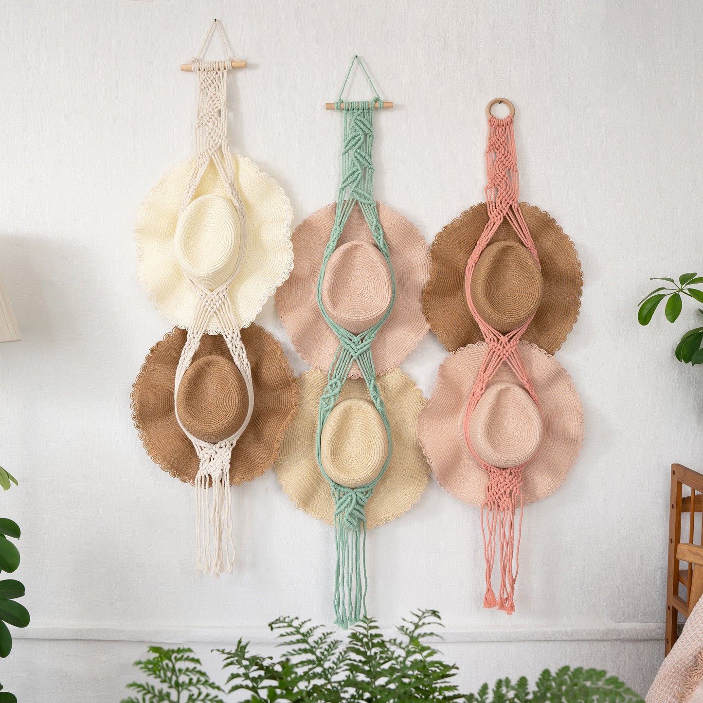 Leaf Macrame Wall Hanging for Hat Storage & Display Collection