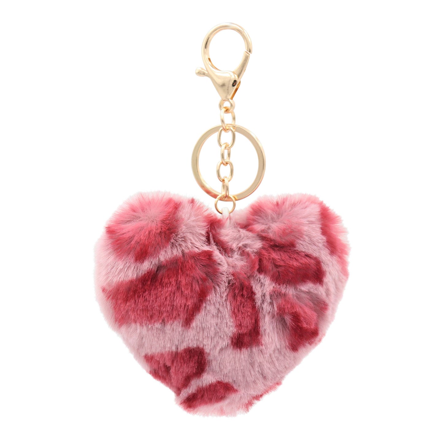 Image of Real Sic Fuchsia Leopard Pom Pom Fuzzy Heart Key Chain for girl's bag and purse