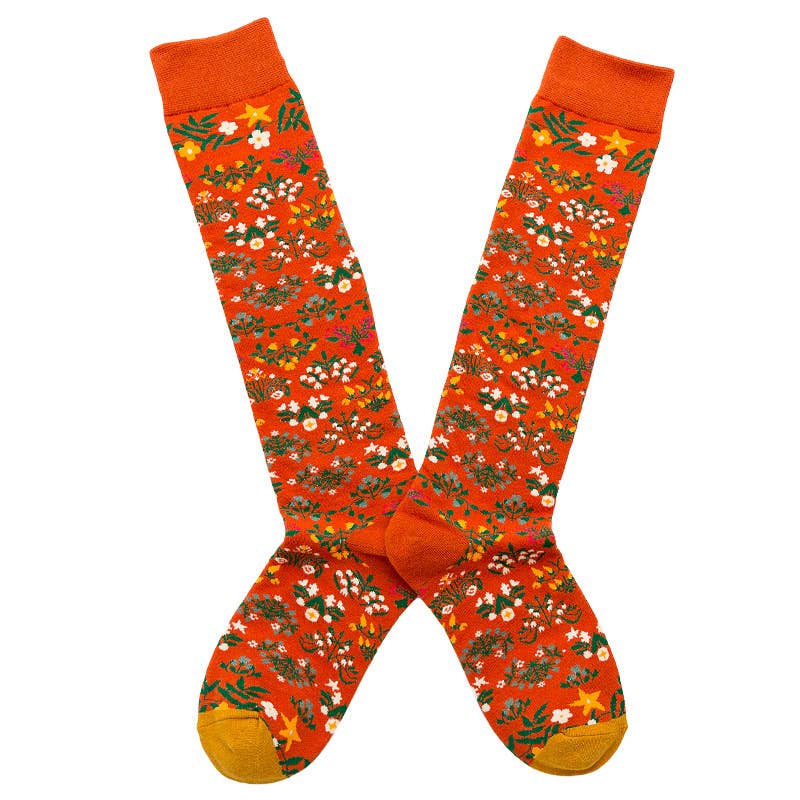 Image of Real Sic Flower Women's Cotton Knee-High Socks Flower Plants Style