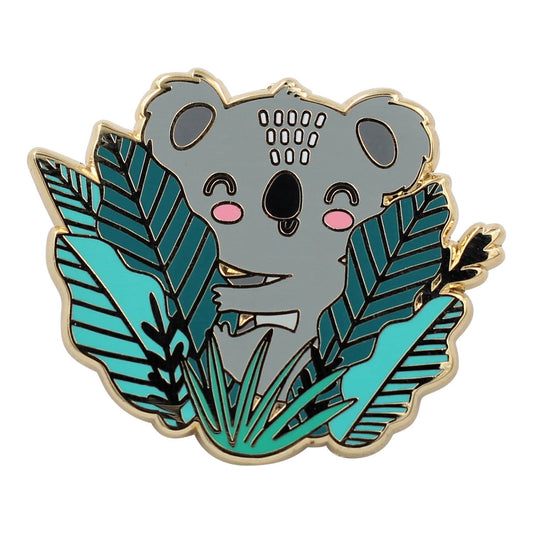 Image of Real Sic  Australian Koala Bear in Leaves Lapel Enamel Pin for Hats