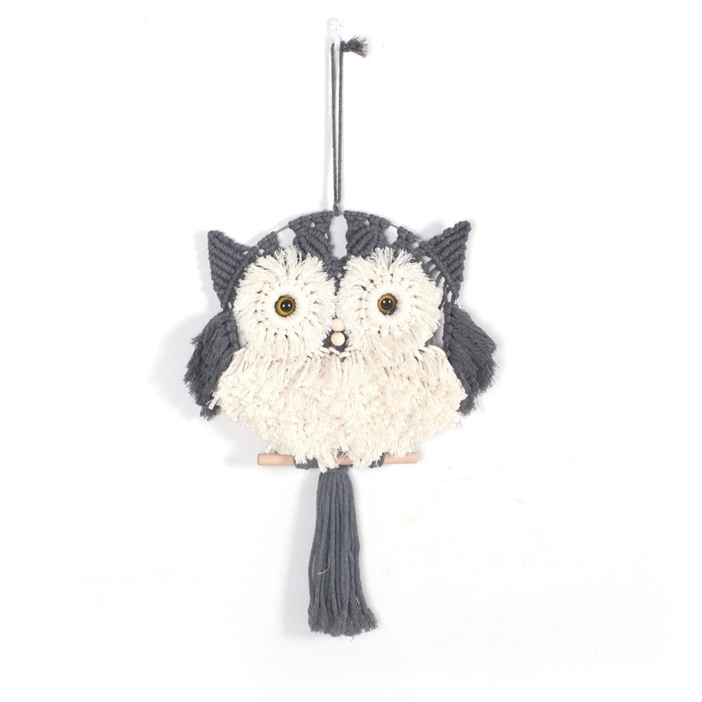 Handmade Woven Owls Cotton Macrame Wall Hanging Home Decor For