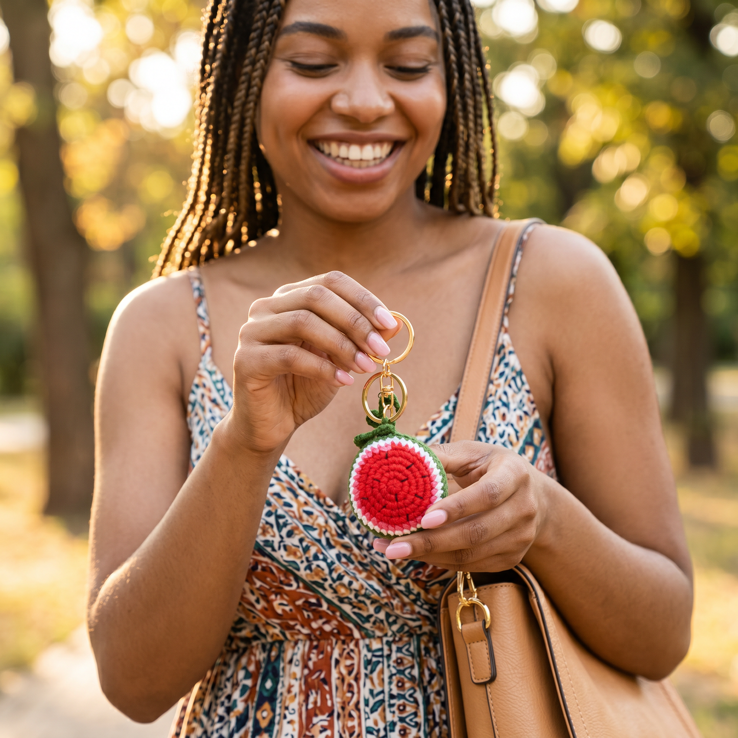 Hand-Knitted Watermelon Keychain keeps Summertime Alive