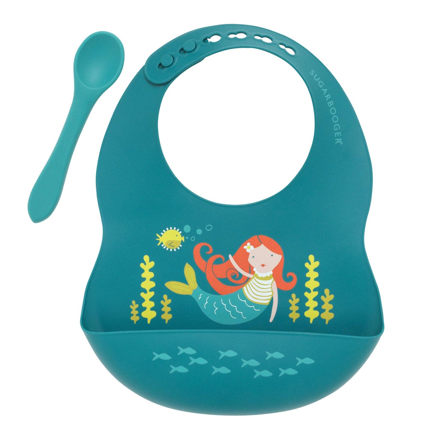 Sugarbooger by Ore’ Originals - Fresh & Messy Silicone Bib & Spoon Set | Isla the Mermaid